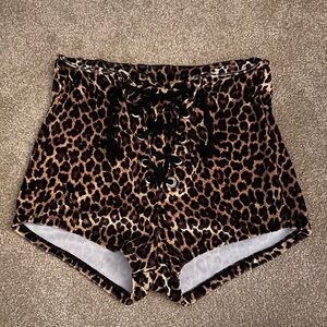Velvet Lace Up Leopard Print Women's Shorts